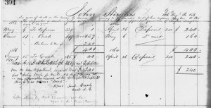 John Hughes' entry in Bishop's Bank Ledger, 1864