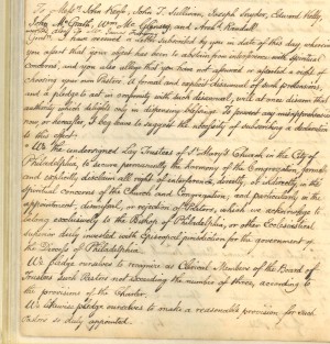 A letter written by Bishop Kenrick describing the conditions to which he hoped the lay trustees of St. Mary's would agree. 