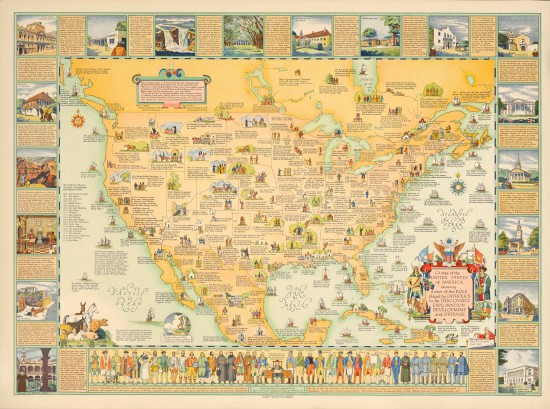 A Map of the United States of America Showing a Part of the Role Played by Catholics in its Discovery, Exploration, Development and Defense. 1941. Chicago, IL : Rand McNally & Company.